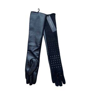 BCBG Long Faux Suede Leather Studded Gloves Black ( M )